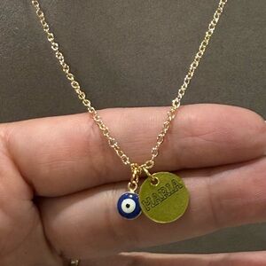 Dainty Personalized pendant and blue evil eye necklace Goldfilled